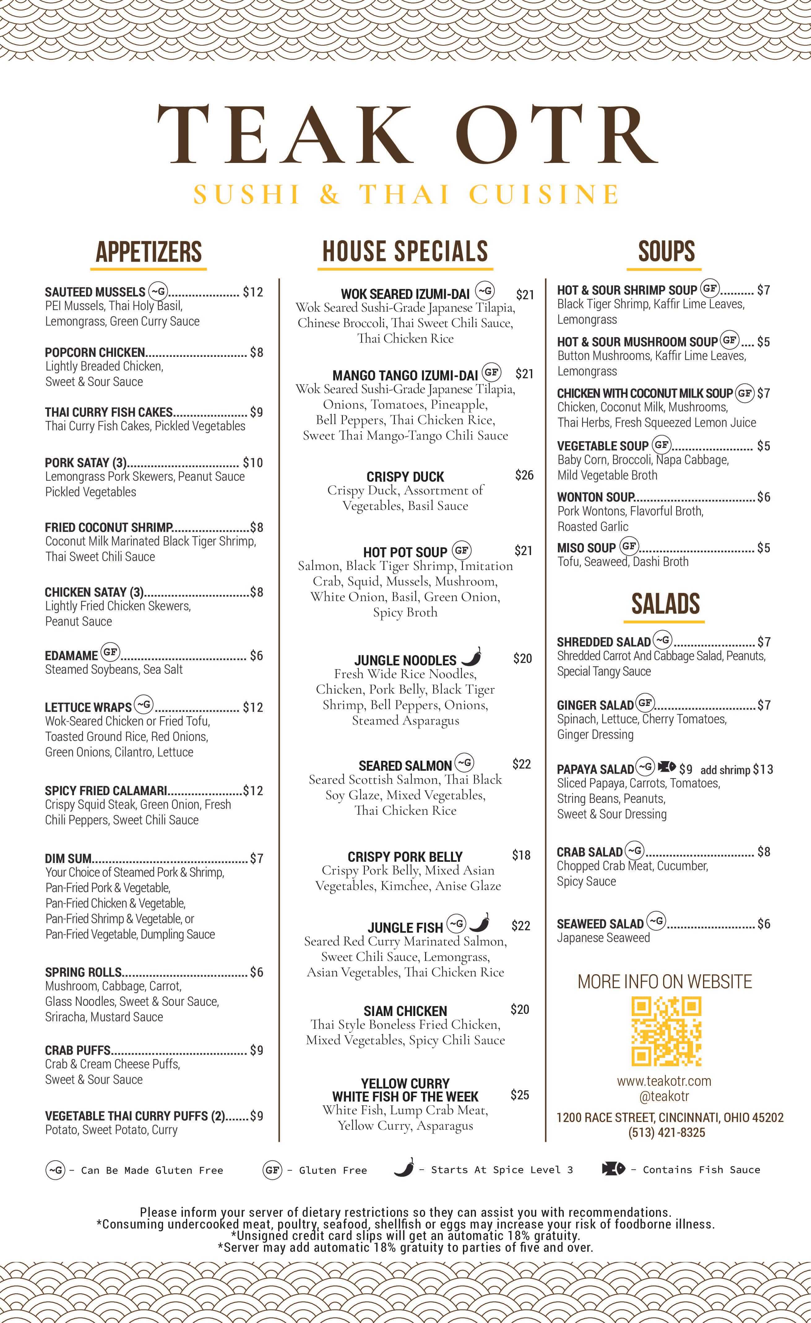 Teak OTR Dinner Menu 1