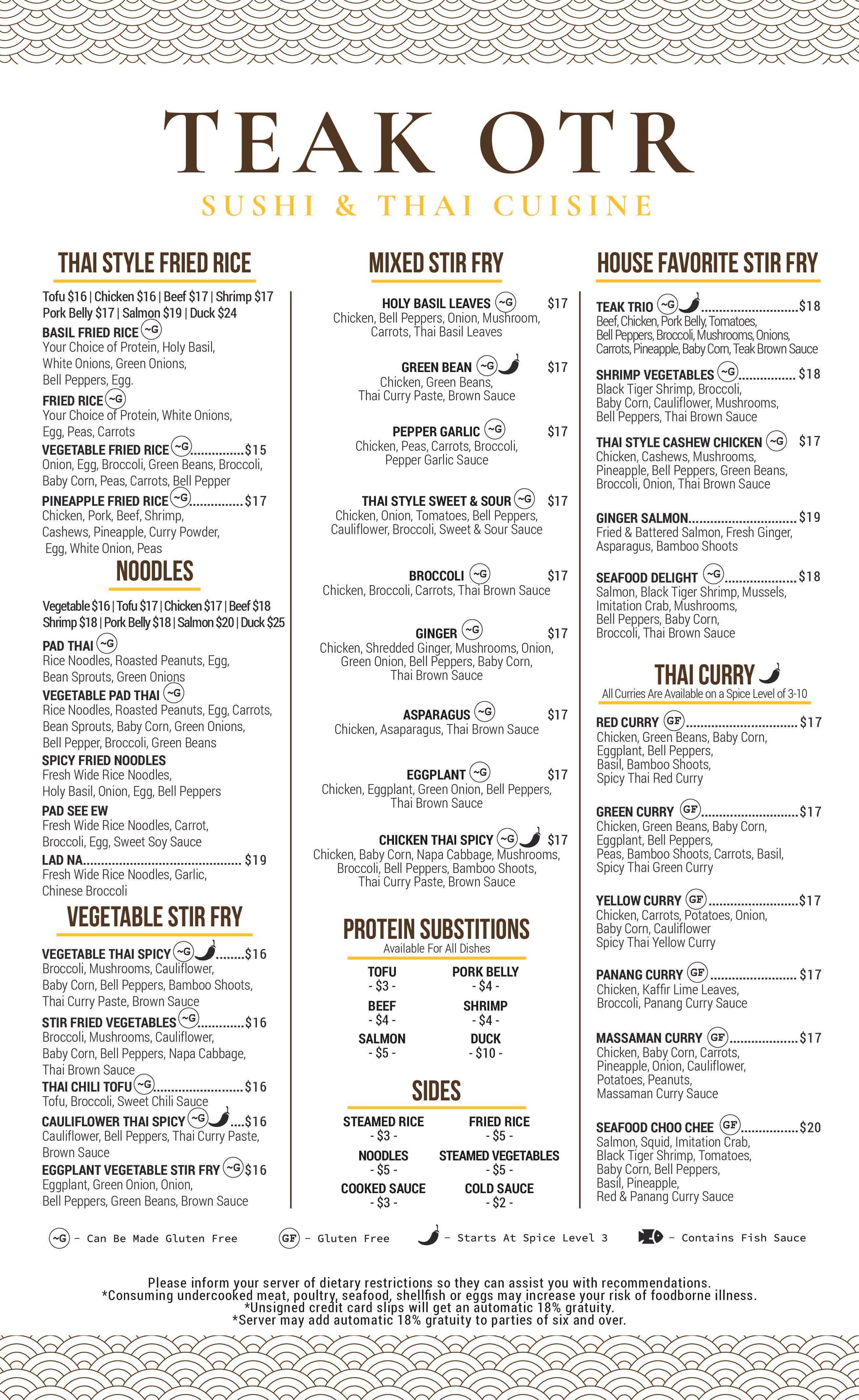 Teak OTR Dinner Menu 2